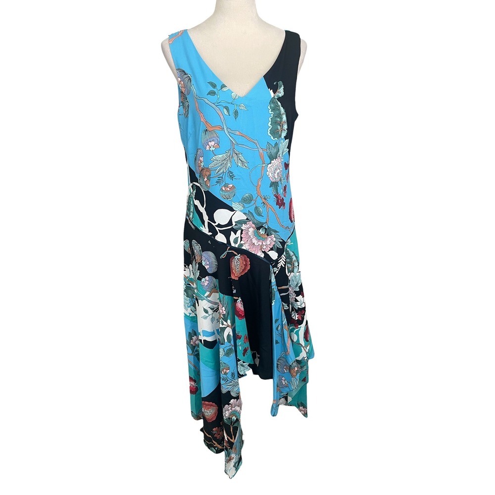Taylor Floral Asymmetrical Dress Size 10 Jade Turquoise Resortwear Coastal Chic